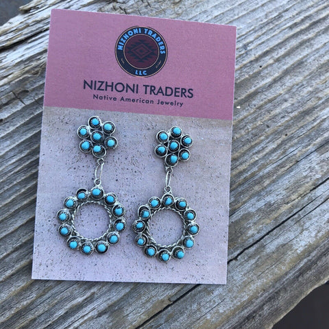 Navajo Turquoise Silver Petit Point Dangle Earrings