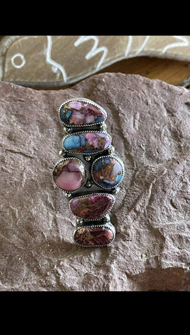 Navajo Pink Dream Mohave & Sterling Silver 6 Stone Ring