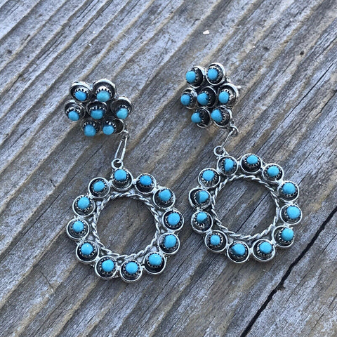 Navajo Turquoise Silver Petit Point Dangle Earrings