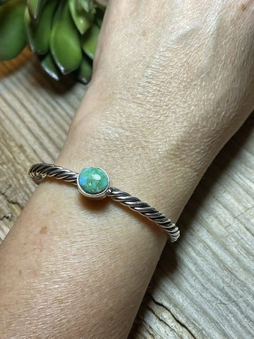 Navajo Sterling Silver Rope Twist Natural Turquoise Cuff Bracelet