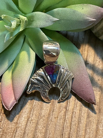 Navajo Pink Dream Mojave & Sterling Silver Bear Pendant