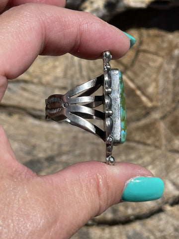 Navajo Sonoran Mountain Turquoise & Sterling Silver Statement Ring Size 9.5