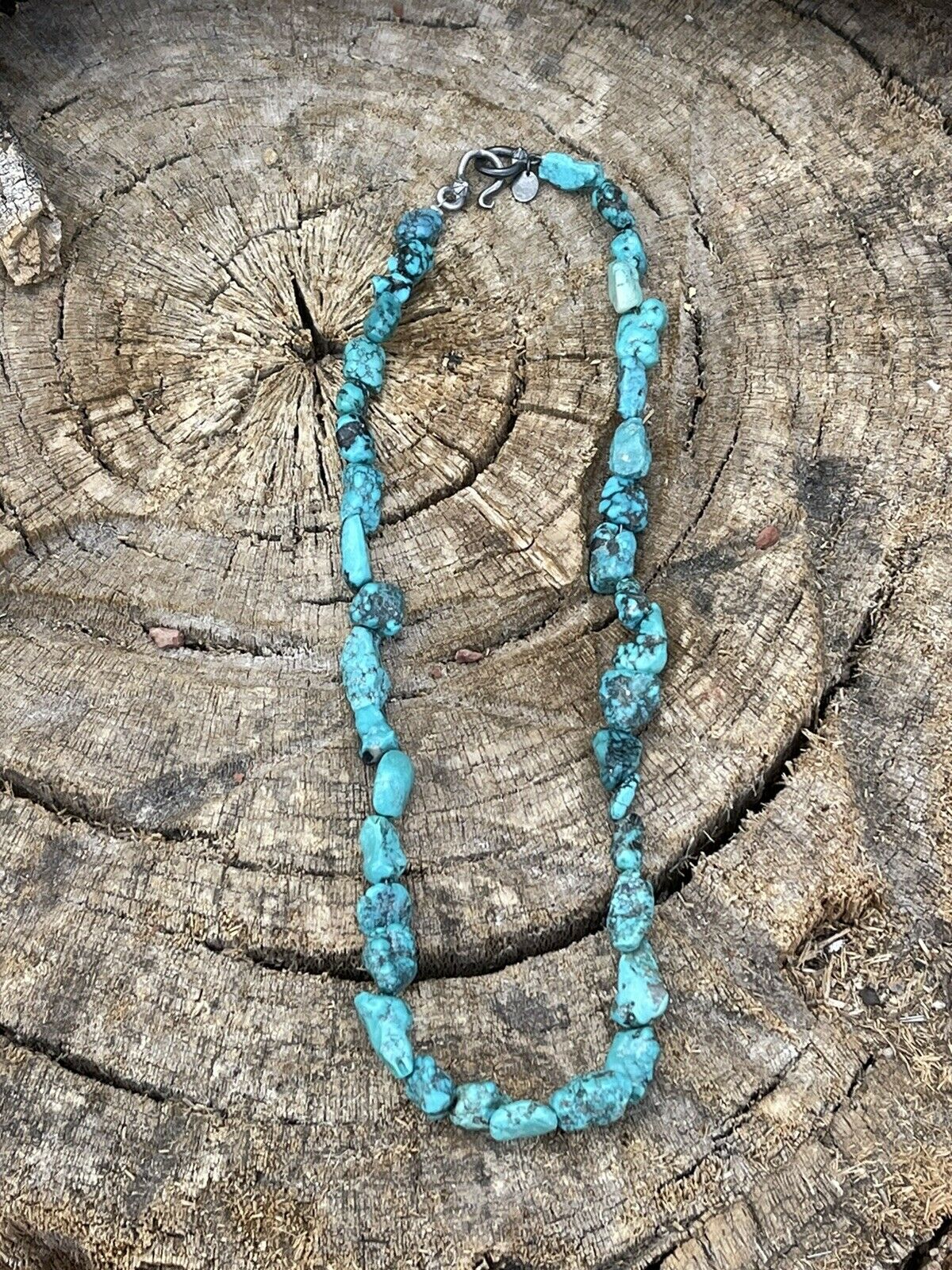 Sterling Silver Beaded Turquoise Necklace 18 Inch