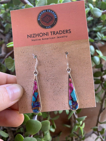 Navajo Pink Dream Mohave & Sterling Silver Rain Drop Dangle Earrings