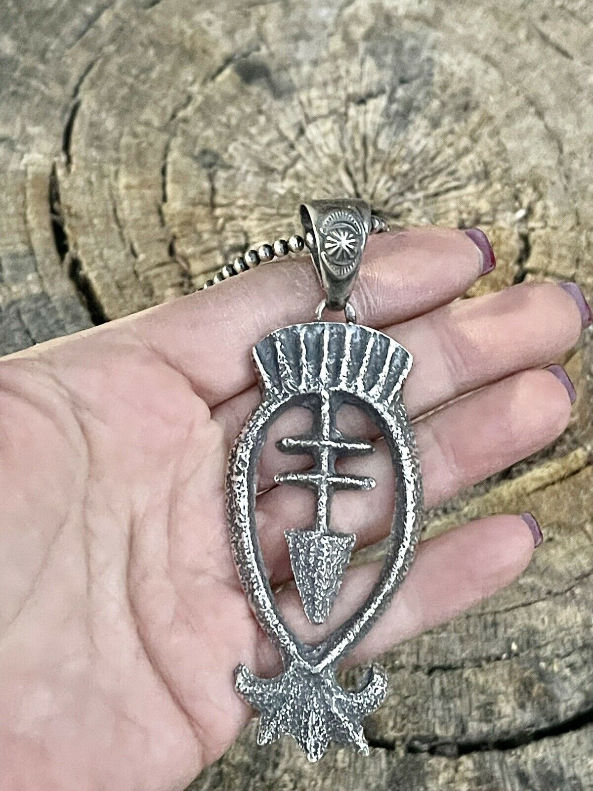 Navajo Sterling Silver Southwest Cross Arrow Tufa Cast Pendant