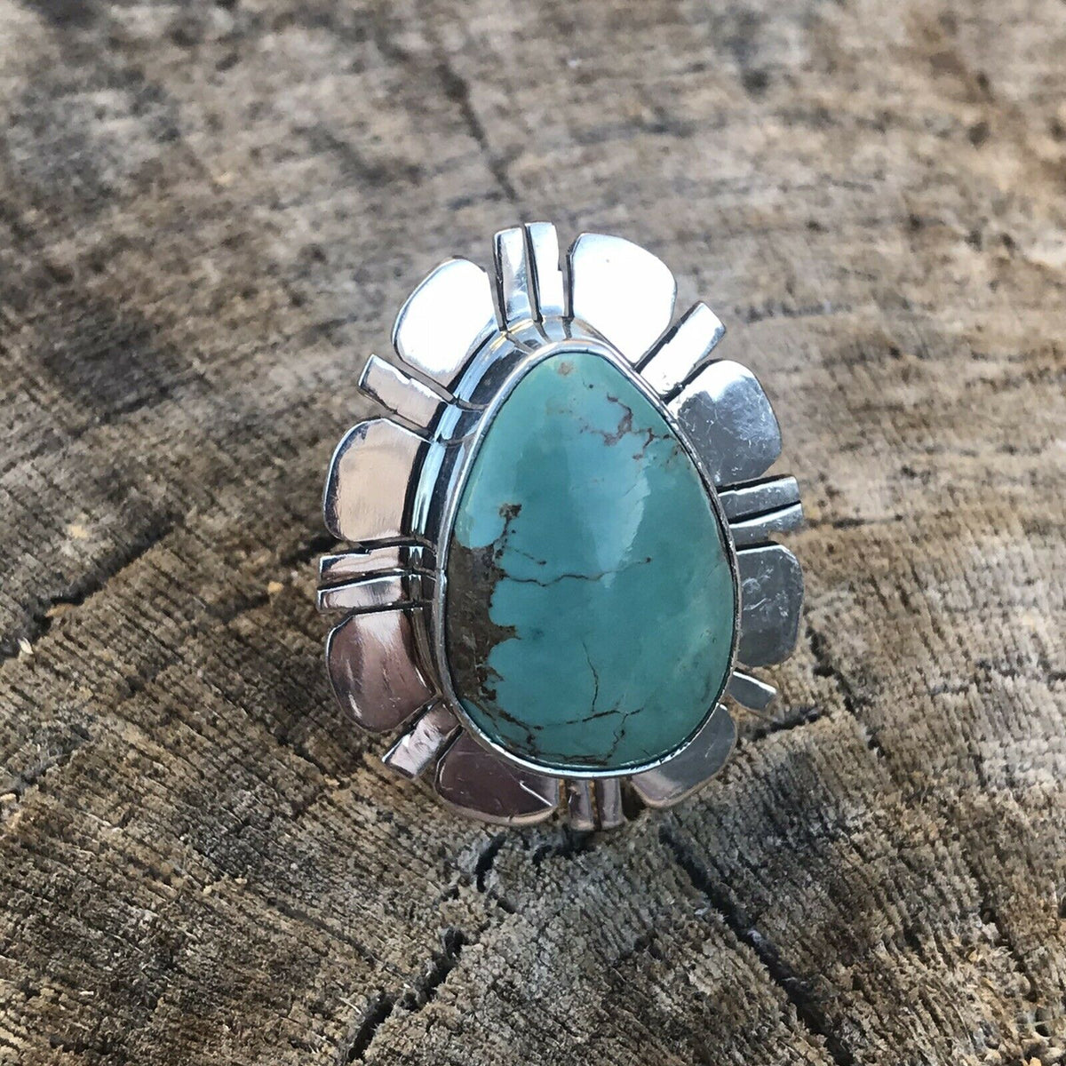 Royston Turquoise & Sterling Silver Navajo Ring Size 6.5 Stamped Sterling