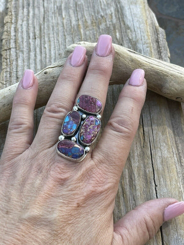 Navajo 4 stone Pink Dream Mohave & Sterling Silver Ring Size 6