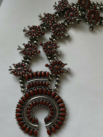 Alice Quam 1970s Natural Coral & Sterling squash blossom collectors piece