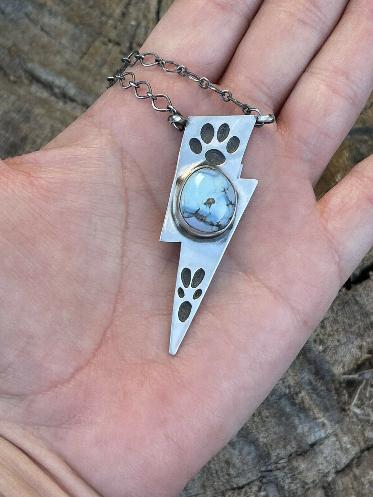 Navajo Sterling Silver & Golden Hills Turquoise Lightning Necklace