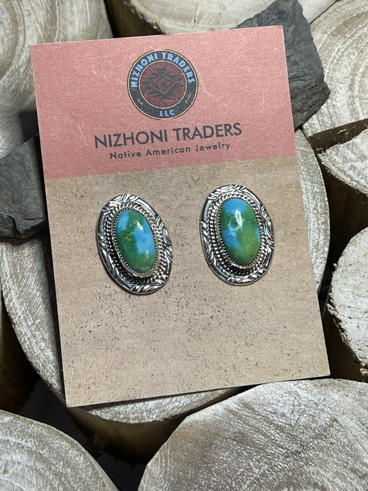 Navajo Sonoran Mountain Turquoise & Sterling Silver Stud Earrings