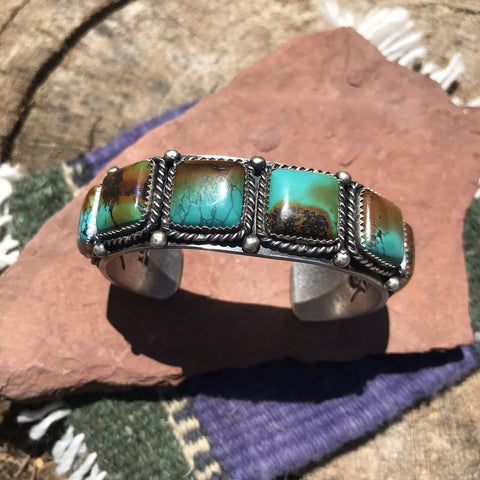 Stunning Sterling And Royston Turquoise Cuff Bracelet Signed By Kevin Billah