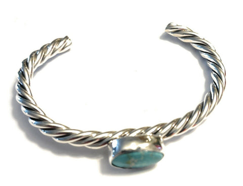 Navajo Sterling Sonoran Mountain Turquoise  Southwest Rope Bracelet Cuff