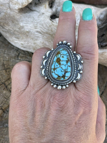 Navajo Sonoran Mountain Turquoise & Sterling Silver Statement Ring Size 7