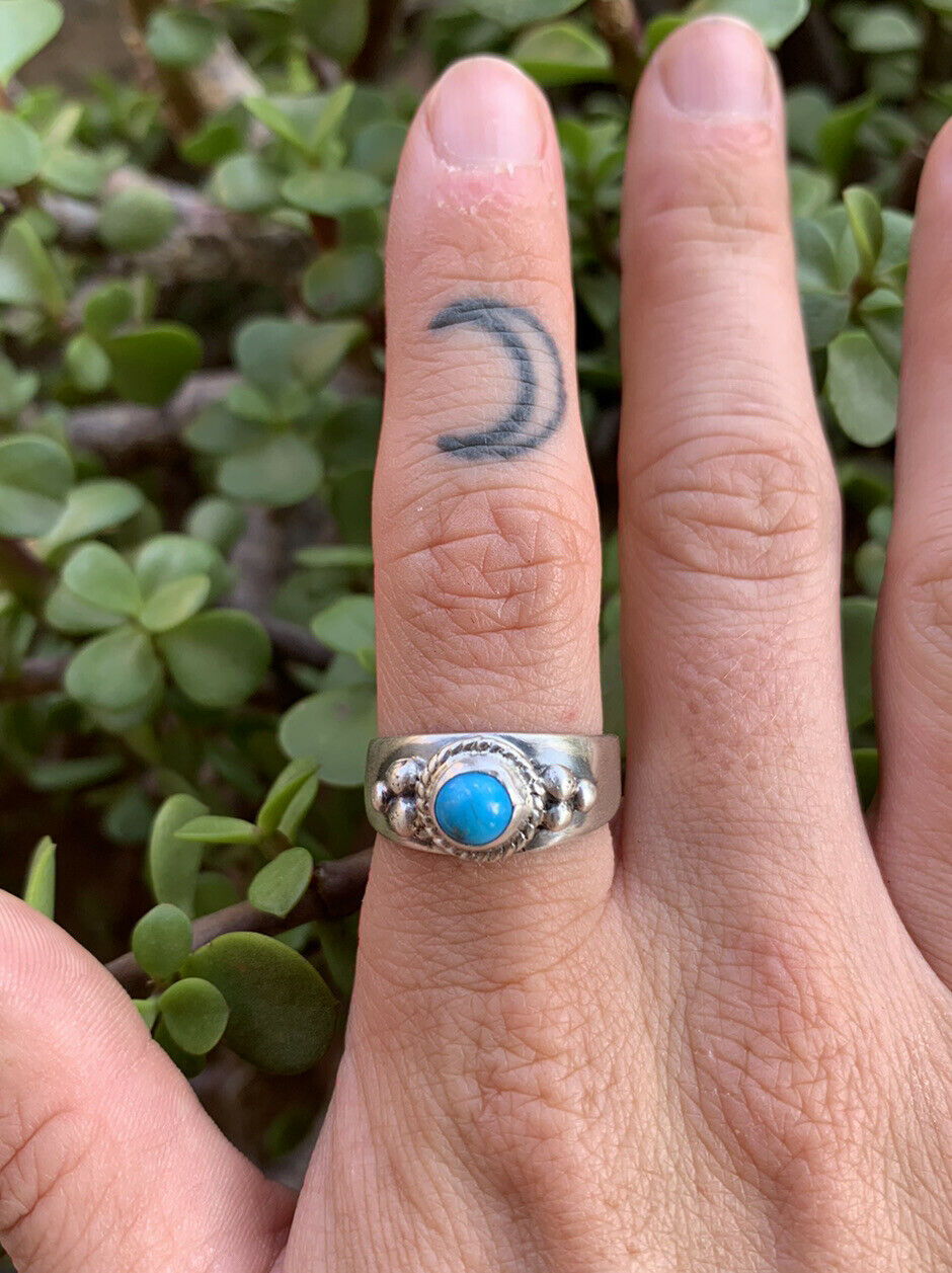 Navajo Turquoise & Stamped Sterling Silver Ring