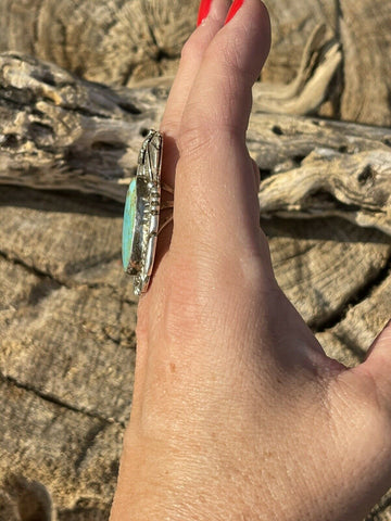 Navajo Turquoise & Lapis  Sterling Silver Ring Sz 7 Signed