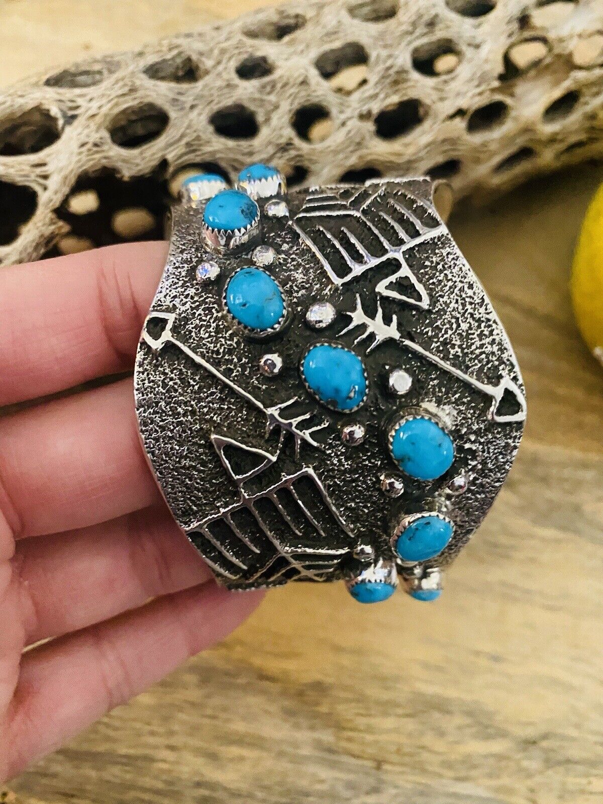 Navajo Turquoise & Sterling Silver Cuff Bracelet Signed