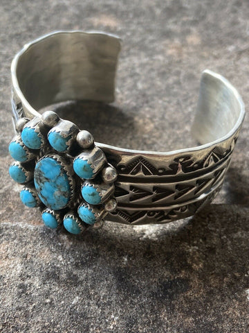 Navajo Sterling Silver & Turquoise Cuff Bracelet Signed