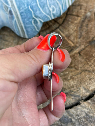 Navajo Sterling Silver & Orange Spiny Shell  Cross Pendant Signed