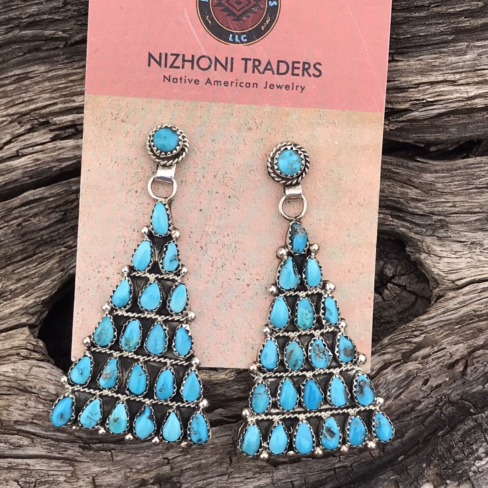 Navajo Sleeping Beauty Turquoise Sterling Silver Dangle Earrings