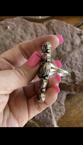 Navajo Pink Dream Mohave & Sterling Silver 6 Stone Ring