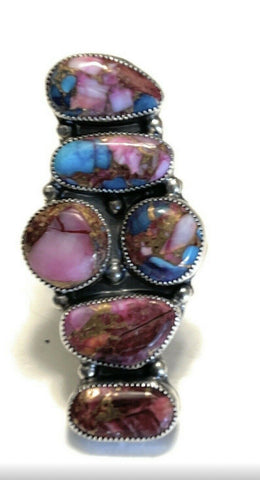 Navajo Pink Dream Mohave & Sterling Silver 6 Stone Ring