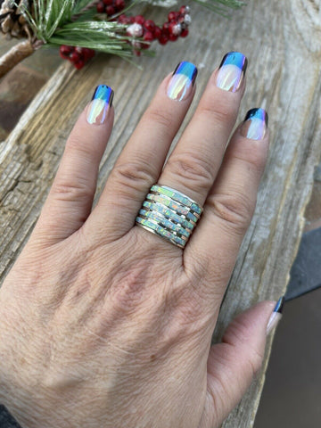 Navajo Sterling Silver Iridescent Opal Stacked Ring