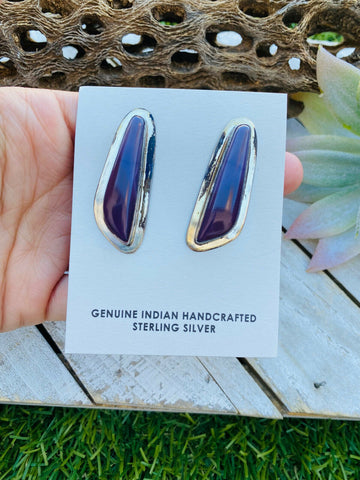 Vintage Navajo Charoite & Sterling Silver Post Earrings