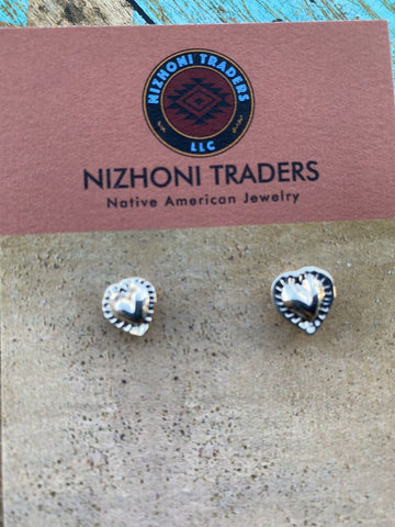 Navajo Sterling Silver Handmade Heart Shape Post Earring Adaptors