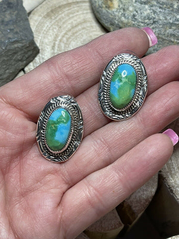 Navajo Sonoran Mountain Turquoise & Sterling Silver Stud Earrings