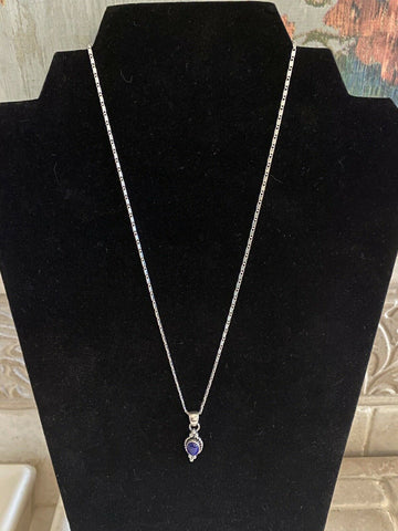 Sterling Silver Lapis Pendant Necklace 18”