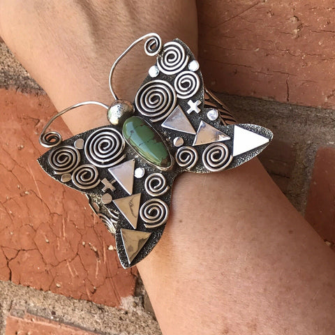 Sterling Turquoise Navajo Butterfly Bracelet Cuff By Alex Sanchez