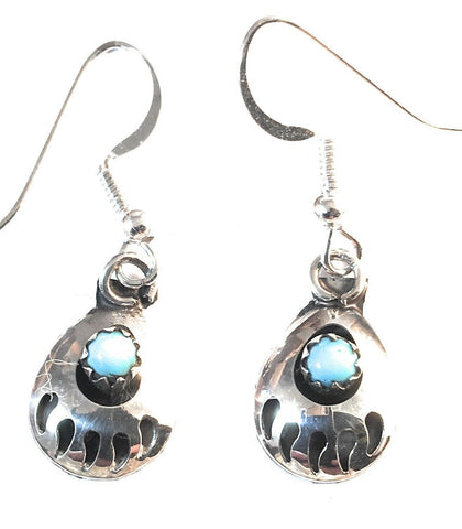 Navajo Sterling Silver And Turquoise Bear Paw Dangle Earrings