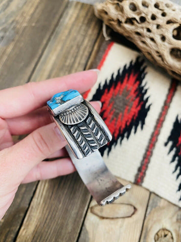 Vintage Navajo Turquoise & Sterling Silver Watch Cuff Signed