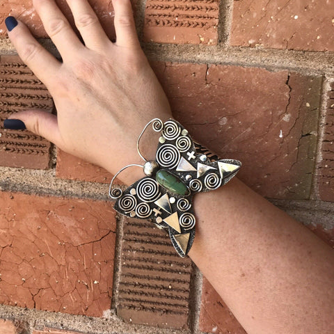 Sterling Turquoise Navajo Butterfly Bracelet Cuff By Alex Sanchez