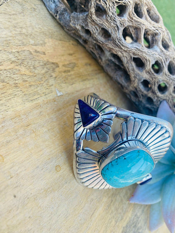 Navajo Dry Creek Turquoise, Charoite And Sterling Silver Cuff Bracelet