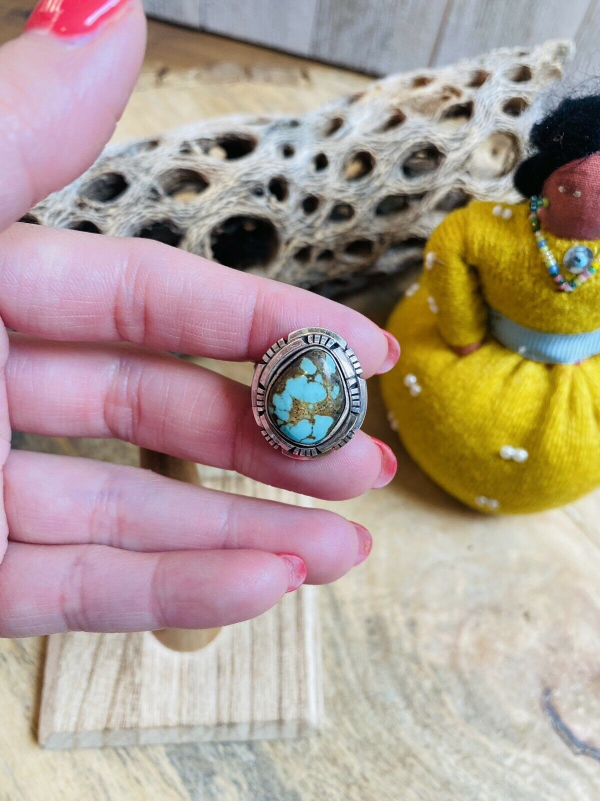 Navajo Kingman Turquoise & Sterling Silver Ring Size 7 Signed