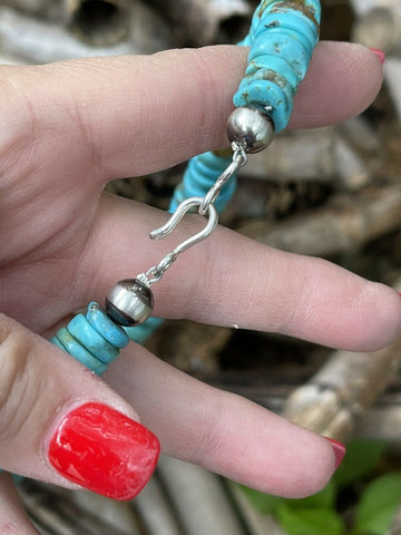 Navajo Natural Turquoise & Sterling Silver Tufa Cast Arrow Necklace