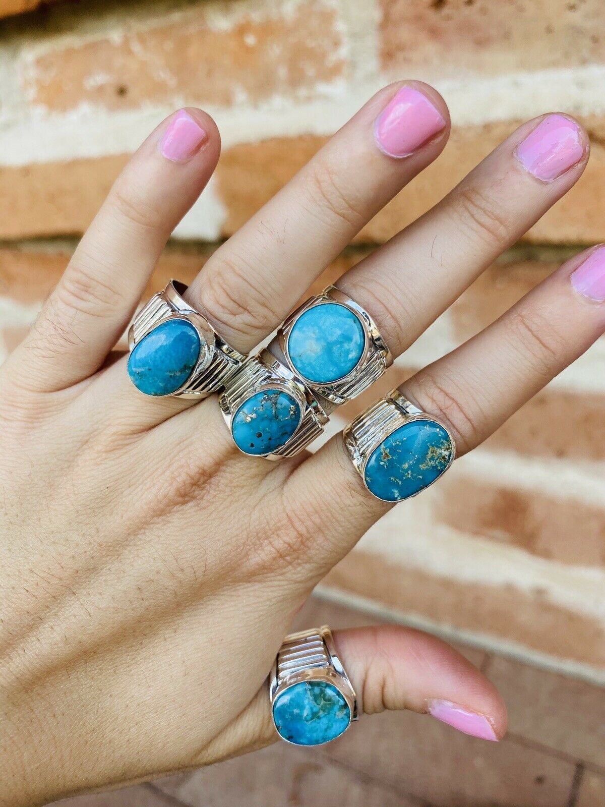 Navajo Sterling Silver & Royston Turquoise Cigar Band Rings