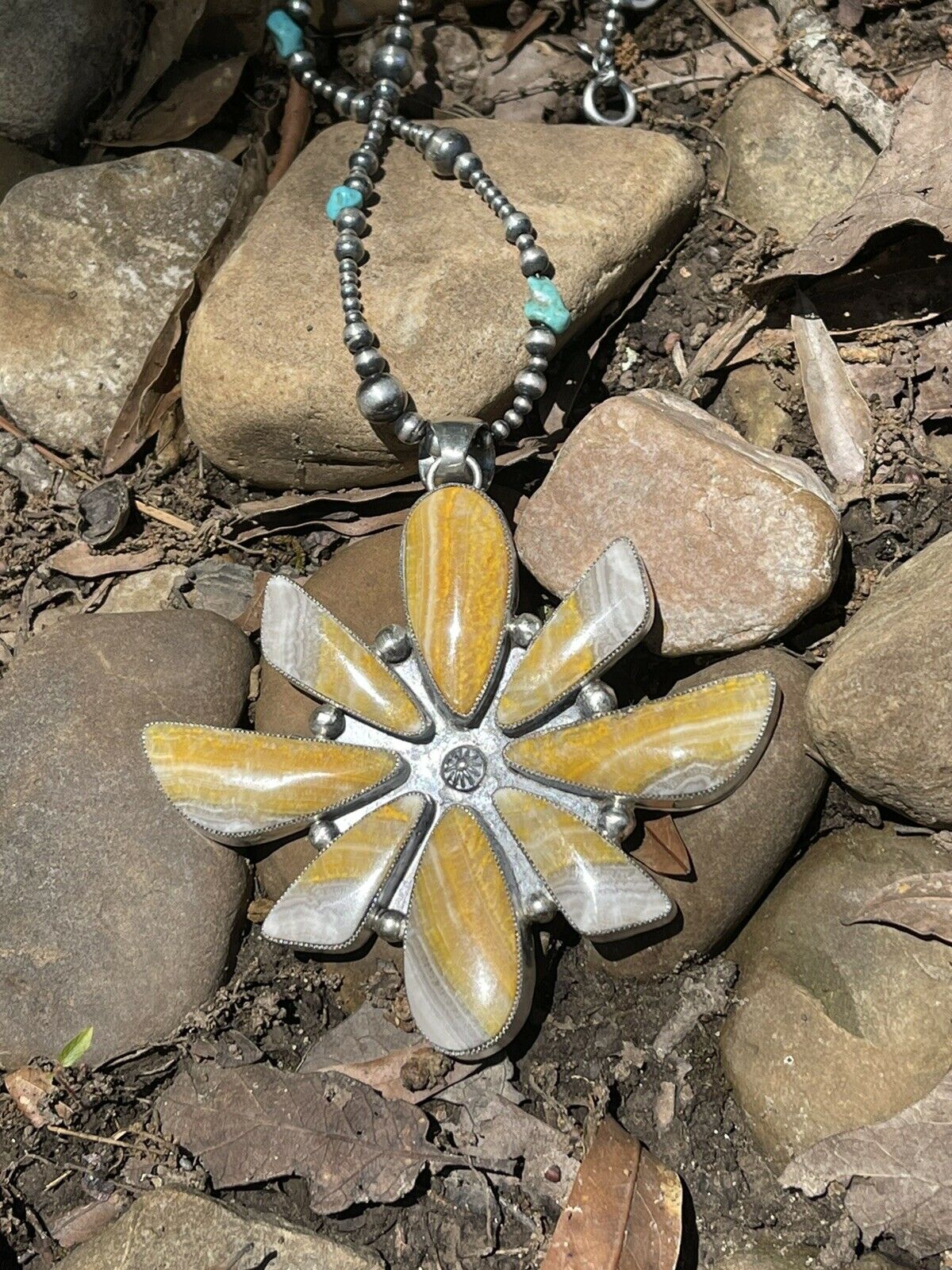 Navajo Sterling Silver Bumblebee Jumbo Cluster Pendant