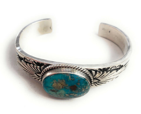 Navajo Sterling Silver & Royston Turquoise Cuff Bracelet Signed