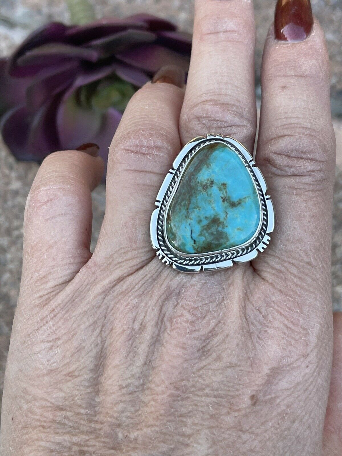 Navajo Royston Turquoise Sterling Southwestern Adjustable Ring Wydell Billie