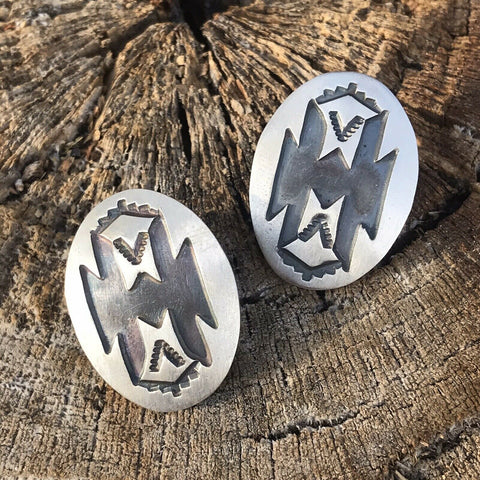 Hopi Sterling Silver Hand Stamped Tribal Earrings