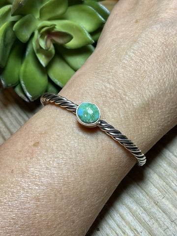 Navajo Sterling Silver Rope Twist Natural Turquoise Cuff Bracelet