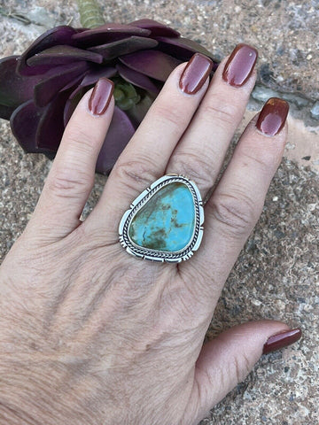 Navajo Royston Turquoise Sterling Southwestern Adjustable Ring Wydell Billie