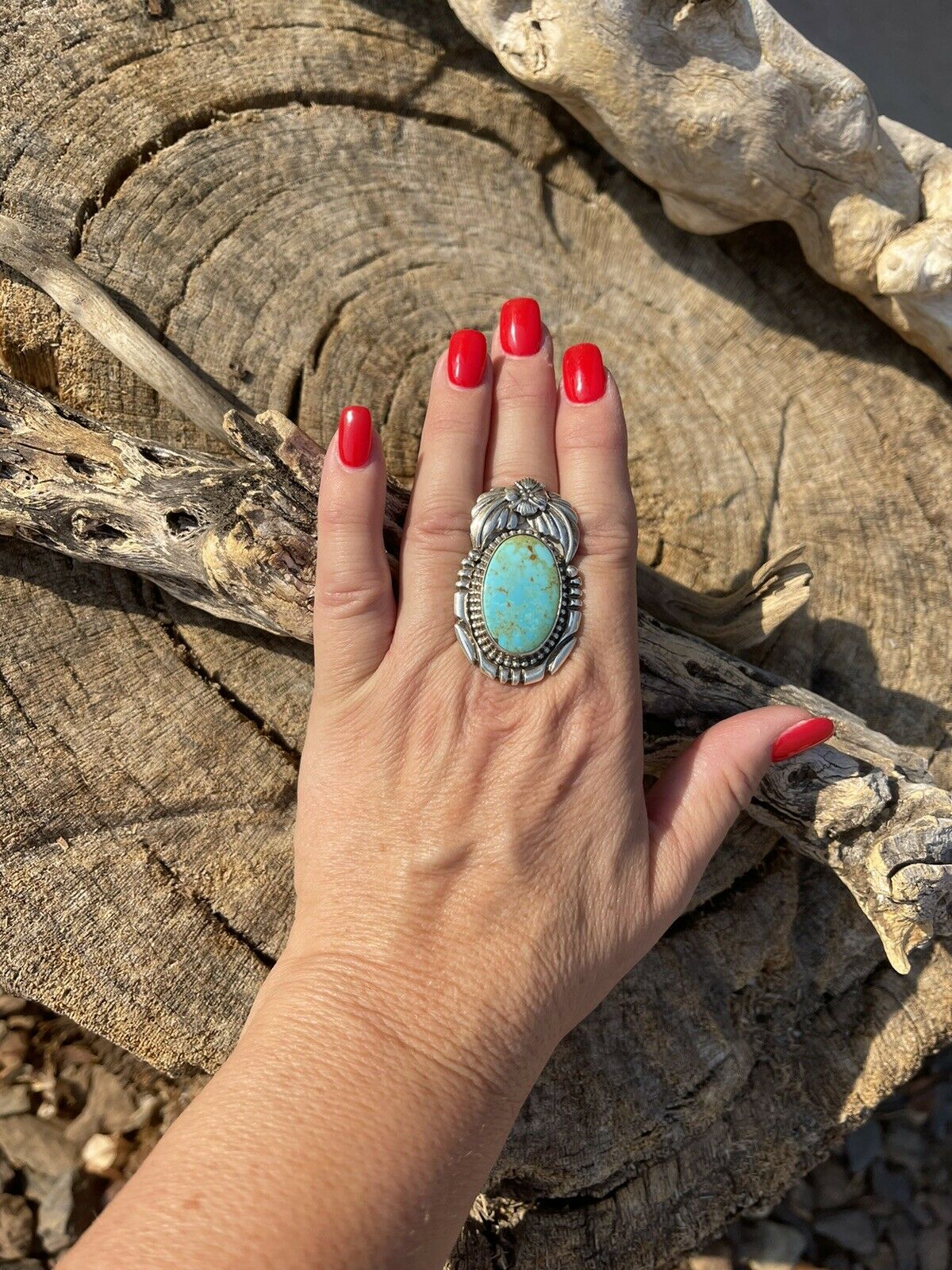 Navajo Turquoise & Lapis  Sterling Silver Ring Sz 7 Signed