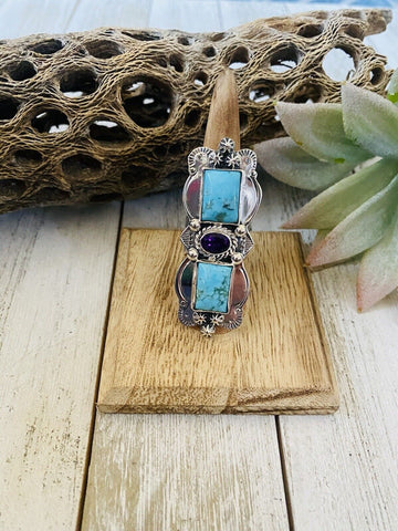 Navajo Kingman Turquoise, Amethyst & Sterling Silver Ring