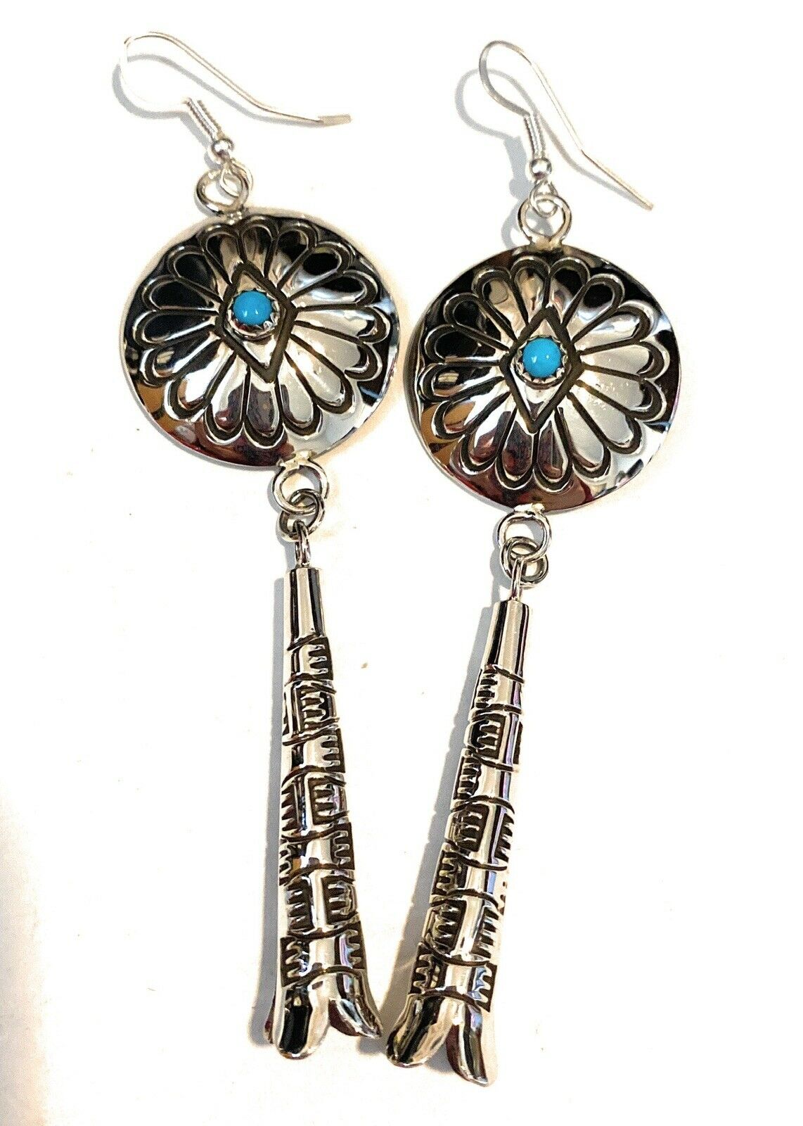 Navajo Turquoise & Sterling Silver Concho Dangle Earrings