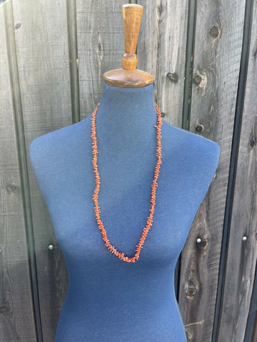 Navajo Sterling Silver Natural Coral Strand Bead 30 Inch Necklace