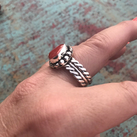 Navajo Sterling Silver Natural Red Coral Ring