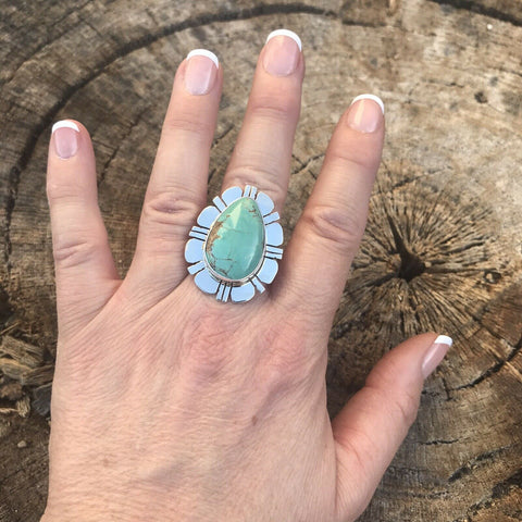 Royston Turquoise & Sterling Silver Navajo Ring Size 6.5 Stamped Sterling